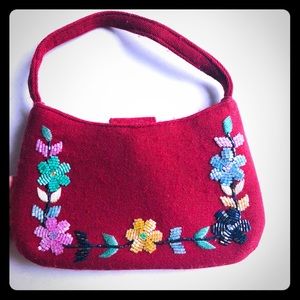 MANDALA red embroidered beaded flower purse New